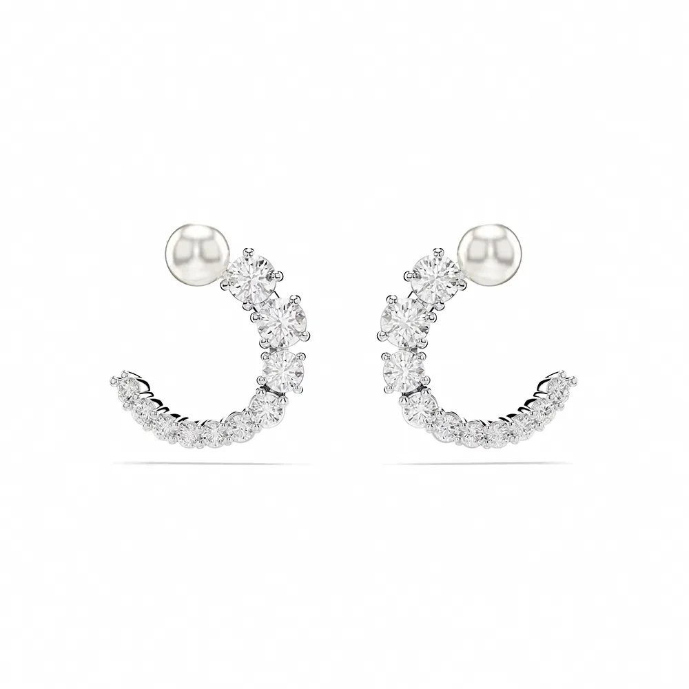 【SWAROVSKI 施華洛世奇】官方直營 Matrix 大圈耳環 水晶珍珠 鍍白金色 | 5692260