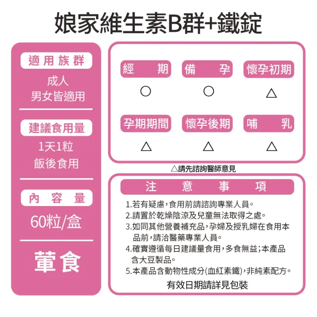 【娘家】維生素B群+鐵60錠3盒(含賽洛美.180日份)