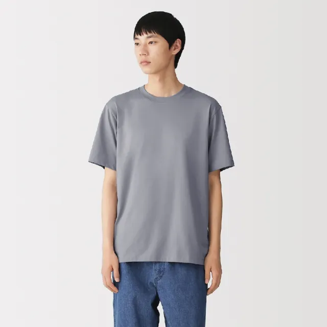 【MUJI 無印良品】男天竺圓領短袖T恤(白色/淺灰/黑色/淺綠/卡其綠/藍色/灰白)