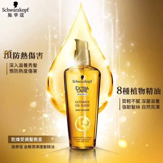 【Schwarzkopf 施華蔻】2入組金緻潤澤護髮精油髮油75ml 