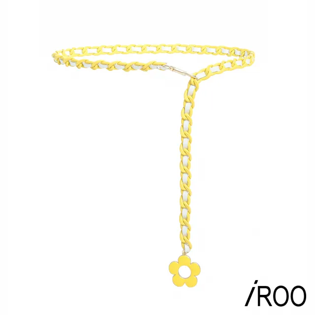 【iROO】精緻花朵真皮穿條腰鍊