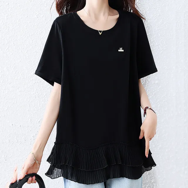 【麗質達人】6090黑色荷葉邊擺上衣-AA (L-5XL)