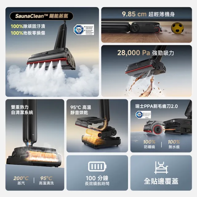 【Dreame 追覓科技】H16 Steam Max 超輕薄強效續航蒸氣洗地機(200°C蒸氣/高續航/零纏繞/輕薄機身)
