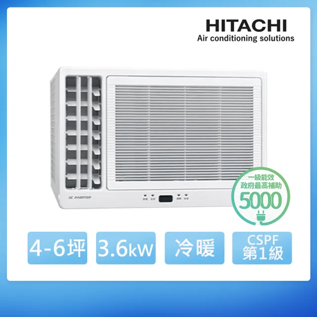 【HITACHI 日立】4-6坪 R32 一級變頻冷暖3.6kW左吹式窗型空調(RA-36HR)