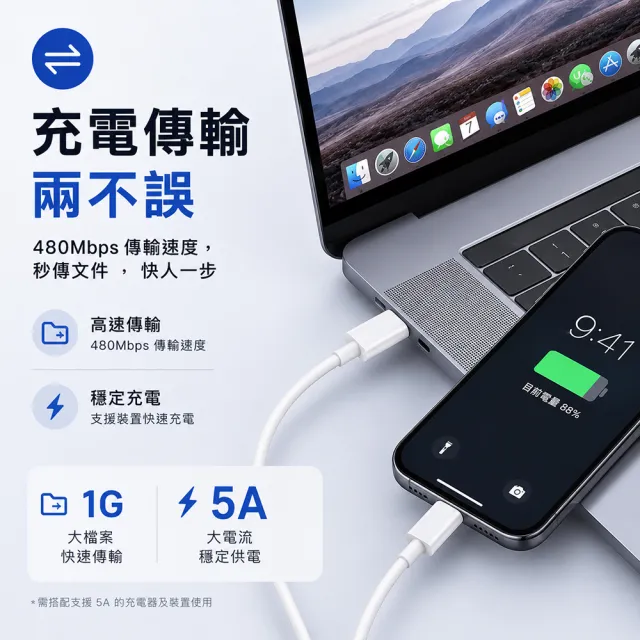 【OKLINE】PD 100W閃充數據線TYPE-C to TYPE-C(PD 100W TYPE-C 快充 閃充)