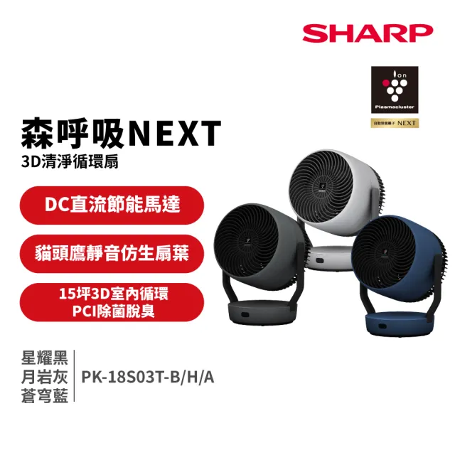 【SHARP 夏普】森呼吸 NEXT 自動除菌離子3D 清淨循環扇(PK-18S03T)