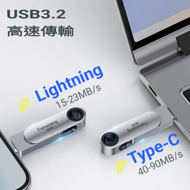 【FANXIANG 梵想】F385 512GB Lightning+TypeC蘋果雙頭隨身碟使用相同APP介面(iphone18新版APP保固3年)