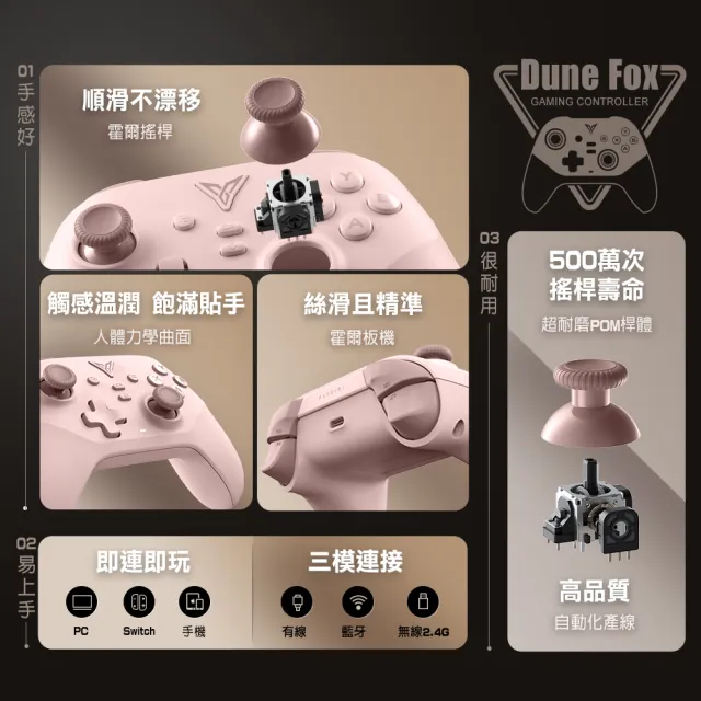 【Flydigi 飛智】DuneFox 沙漠狐 (暮光粉)(百元級雙霍爾 遊戲手把 無線手把 Switch副廠手把 信星科技)