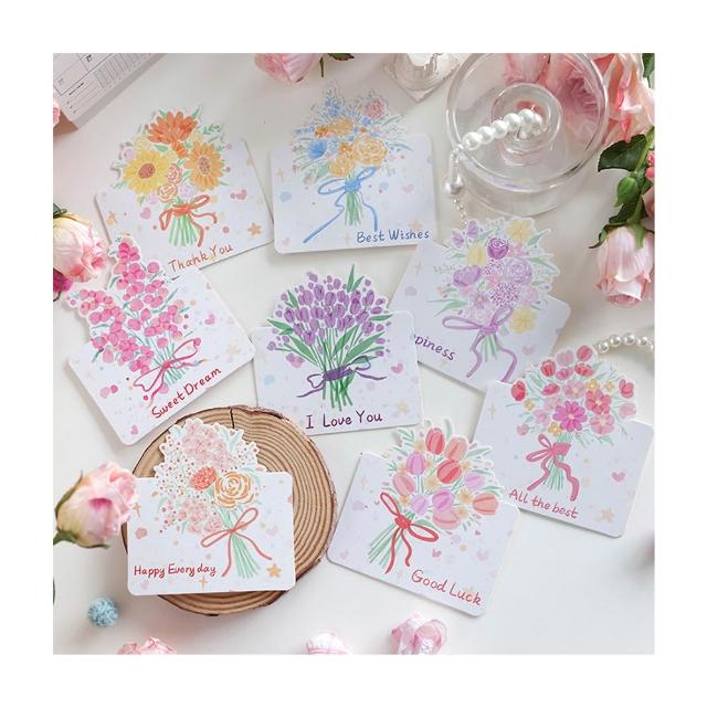 Paper Play 萬用卡片 感謝卡/萬用卡片-繽紛彩色手繪花束造型卡片 賀卡 感謝卡 祝福卡(8款任選)
