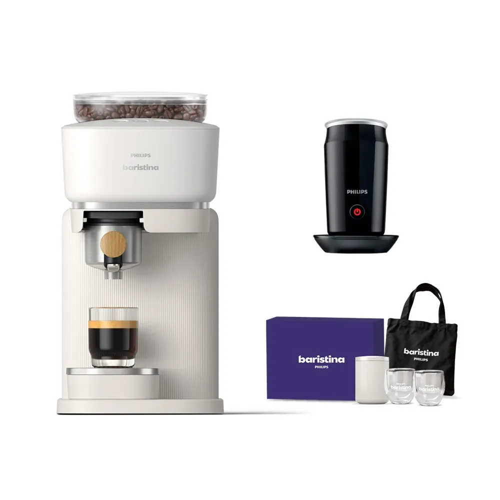 【Philips 飛利浦】Baristina 一滑即萃義式咖啡機+飛利浦全自動冷熱奶泡機CA6500(市價2290)