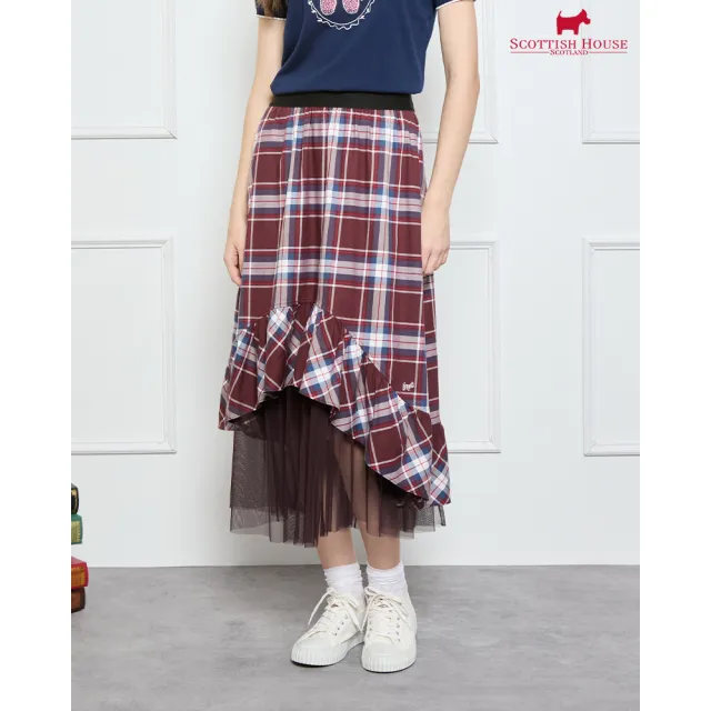 【SCOTTISH HOUSE】C50雙面穿網紗長裙-酒紅綠格 CJYB2109