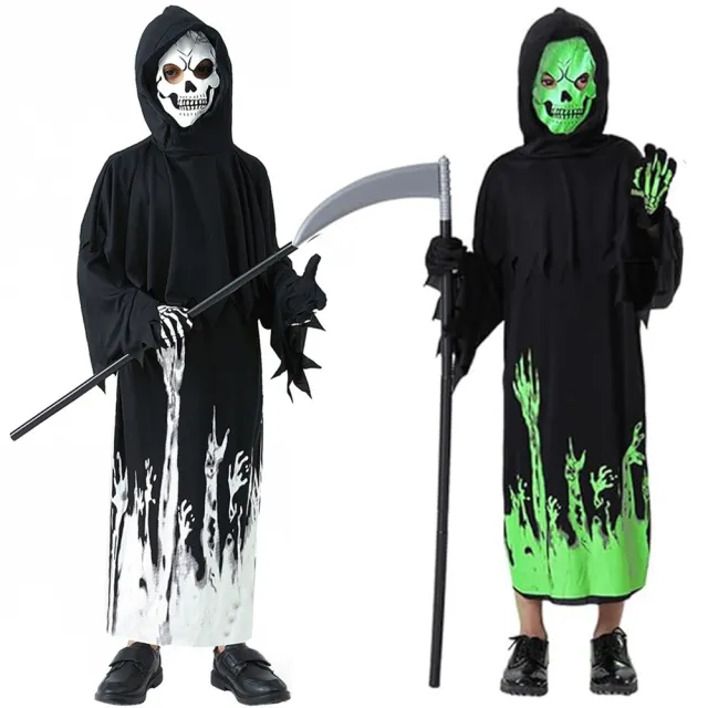 【橘魔法】地獄死神夜光骷髏人長袍 附手套 男童 兒童 骨頭人 萬聖節 角色扮演 道具 表演 戲劇 變裝派對