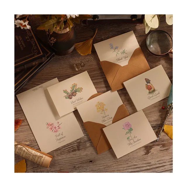 Paper Play 萬用卡片 感謝卡/萬用卡片-復古手繪植物圖樣感謝語卡片 賀卡 感謝卡(6款任選)