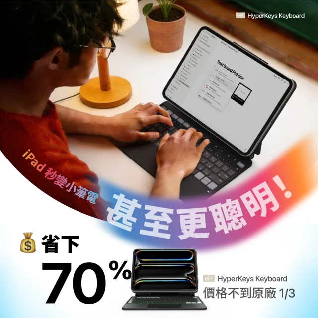 【eiP】iPad週邊超值組★ Hyperkeys 智定義 iPad 鍵盤+日本奈米2膜 iPad類紙膜(適用 iPad11 A16/Air/Pro)