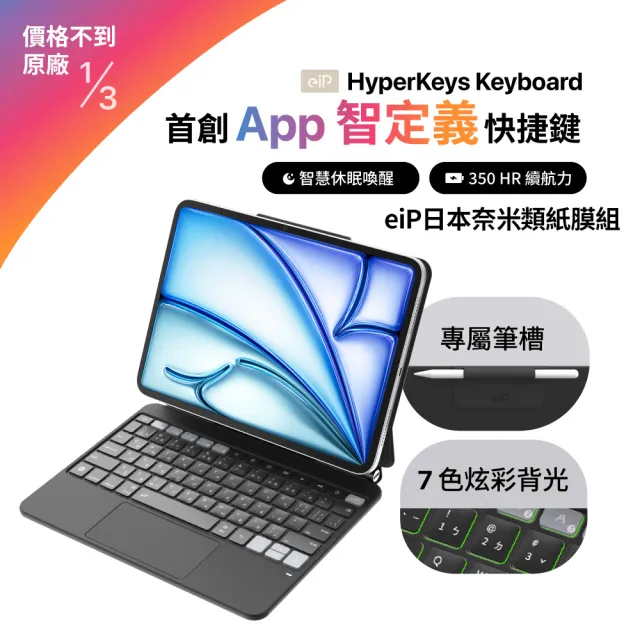 【eiP】iPad週邊超值組★ Hyperkeys 智定義 iPad 鍵盤+日本奈米2膜 iPad類紙膜(適用 iPad11 A16/Air/Pro)