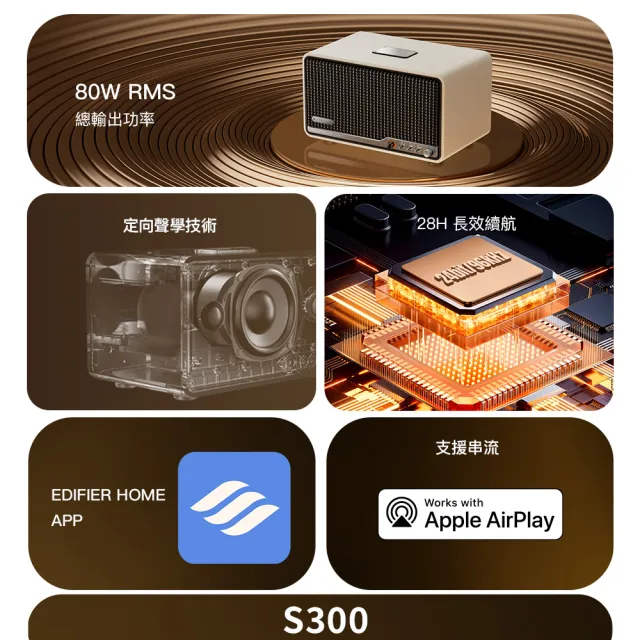 【EDIFIER】S300 一體式旗艦藍牙串流喇叭 （復古音箱｜AirPlay串流｜Hi-Res質雙認證｜專屬APP）
