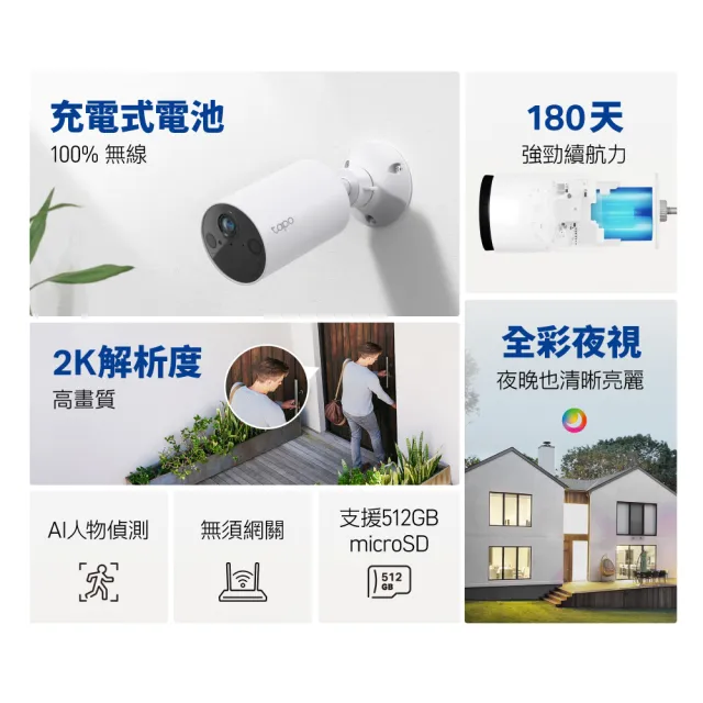 【TP-Link】Tapo C410/C411 2K 300萬畫素 電池機 室內/戶外智慧無線網路攝影機 監視器 IP CAM(全彩夜視)