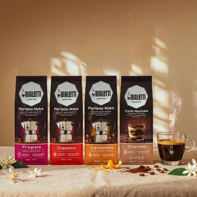 【Bialetti 比亞樂堤】原裝進口研磨咖啡粉1包(250g/包;提拉米蘇/羅馬晨典/翡冷翠花神/焦糖風味 任選)