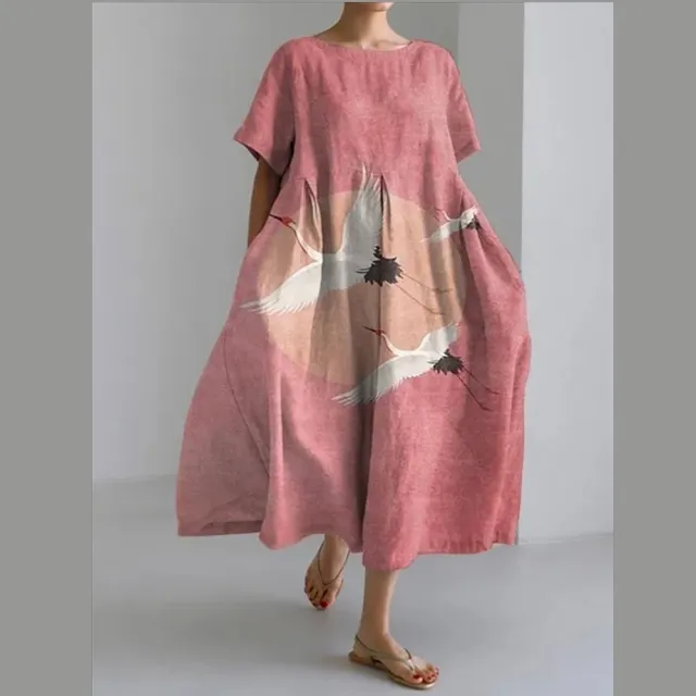 【巴黎精品】現貨+預購 連身裙短袖洋裝大尺碼女裝(圓領寬鬆網版娟印顯瘦長裙連衣裙女裙子15款b2a11 A)