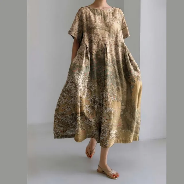 【巴黎精品】現貨+預購 連身裙短袖洋裝大尺碼女裝(圓領寬鬆網版絹印顯瘦長裙連衣裙女裙子14款b2a12 B)