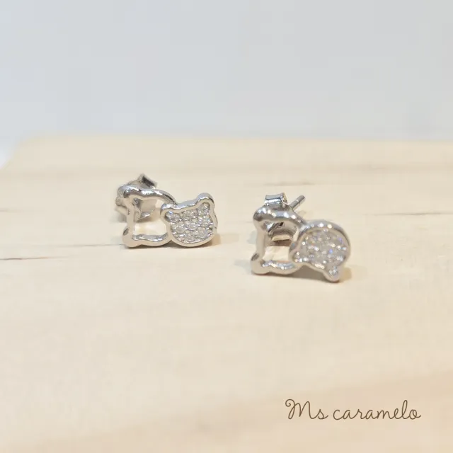 【Ms caramelo 焦糖小姐】925純銀 小熊耳環(鋯石耳環)