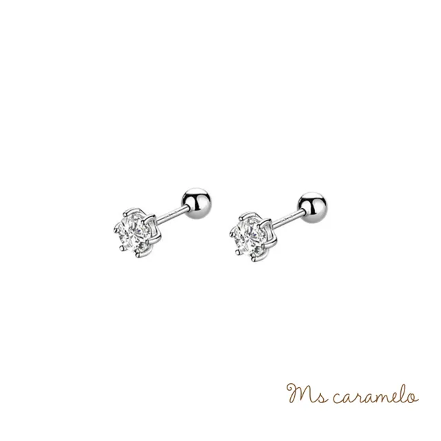 【Ms caramelo 焦糖小姐】925純銀鍍K白 925純銀 珠鎖養耳耳環(鋯石耳環 （一套三件）)