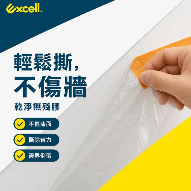 【Excell.tw】遮蔽防塵膜 110cm寬20M長｜靜電自動吸附不掉落 防水防污無痕撕 裝修清潔全方位防護