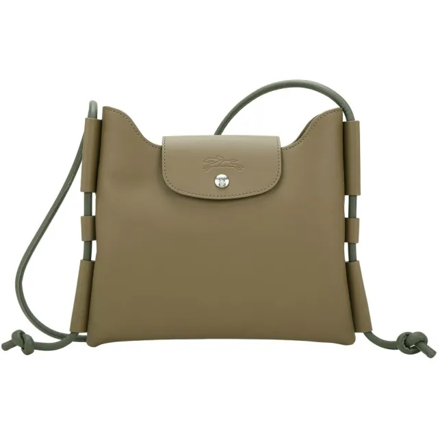 【LONGCHAMP】Le Pliage Xtra S 奔馬烙印牛皮抽繩背帶手提 肩斜背包(橄欖綠)(真皮包 側背包)