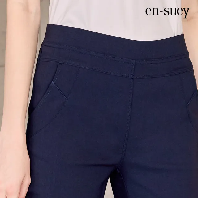 【en-suey 銀穗】裝飾織帶鬆緊休閒直管長褲-女