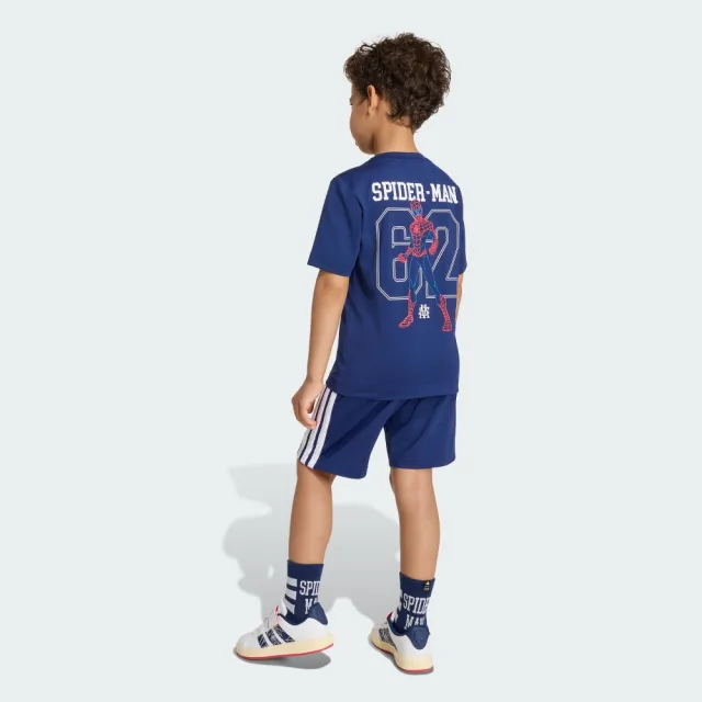 【adidas 愛迪達】蜘蛛人 運動套裝 吸濕排汗 短袖/短褲 童裝 KG6109