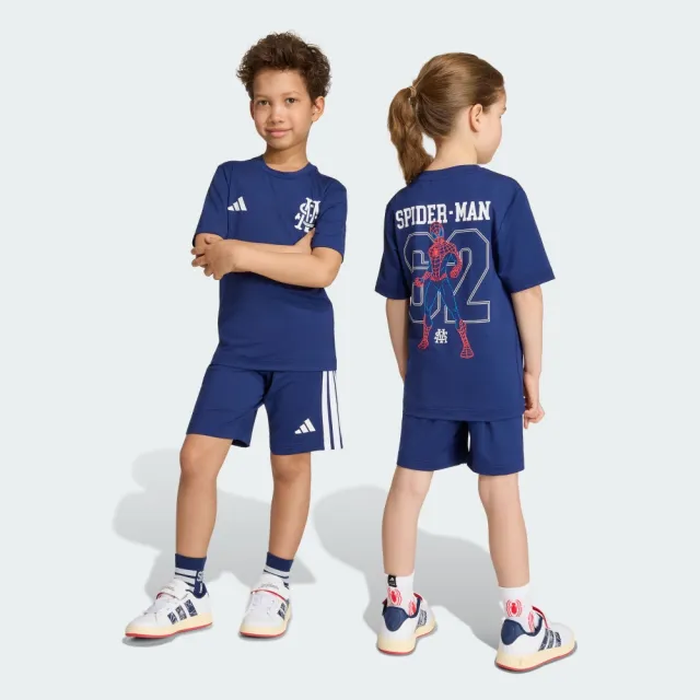 【adidas 愛迪達】蜘蛛人 運動套裝 吸濕排汗 短袖/短褲 童裝 KG6109