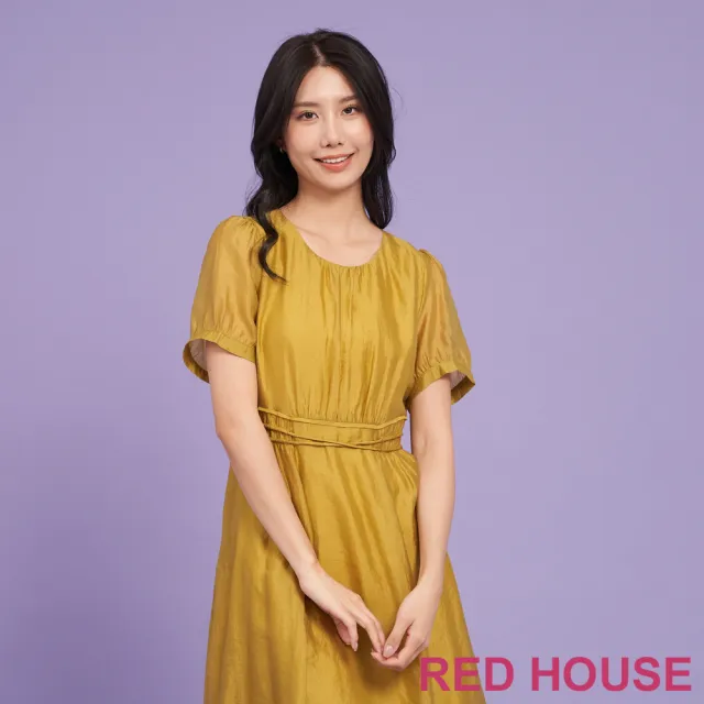 【RED HOUSE 蕾赫斯】光澤感素面彈性洋裝(芥末黃)