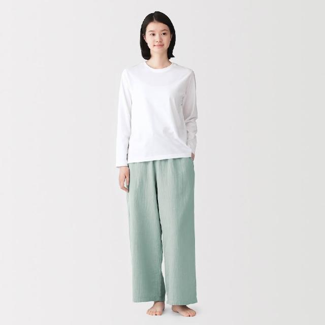 【MUJI 無印良品】女柔軟起皺紗織長褲(黑色/象牙白/煙燻藍/棕色)