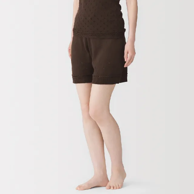 【MUJI 無印良品】女棉鏤空編織針織短褲(黑色/象牙白/淺綠/棕色)