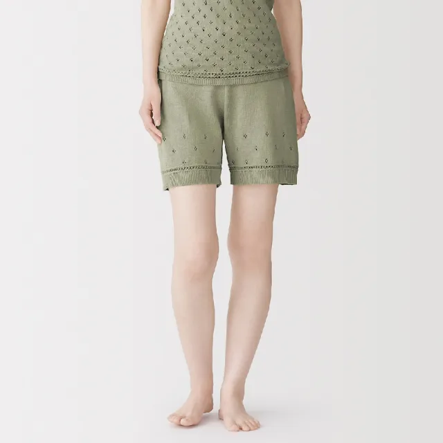 【MUJI 無印良品】女棉鏤空編織針織短褲(黑色/象牙白/淺綠/棕色)