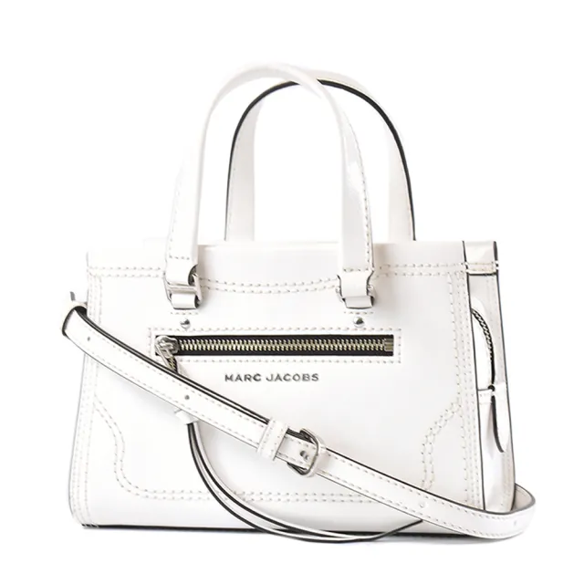 【MARC JACOBS】紋理牛皮流蘇拉鍊手提/斜背二用包-棉花白/迷你款