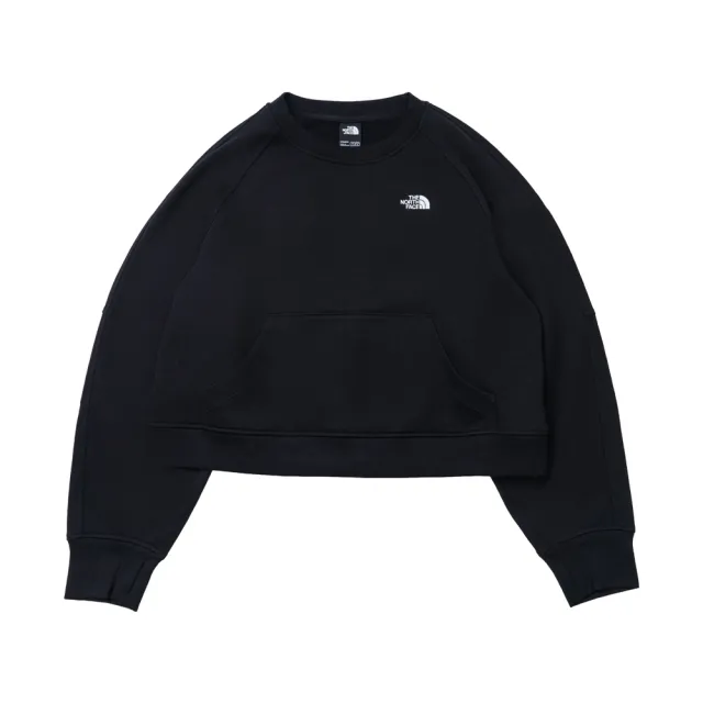【The North Face】北臉 長袖上衣 女 大學T 短版 黑 NF0A8KDSJK3