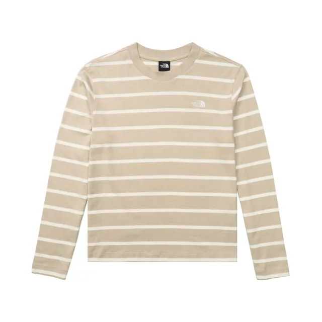 【The North Face】北臉 長袖上衣 女 條紋 寬鬆版型 W VISTA STRIPE LONG SLEEVE TEE 米 NF0A8H7GT1X