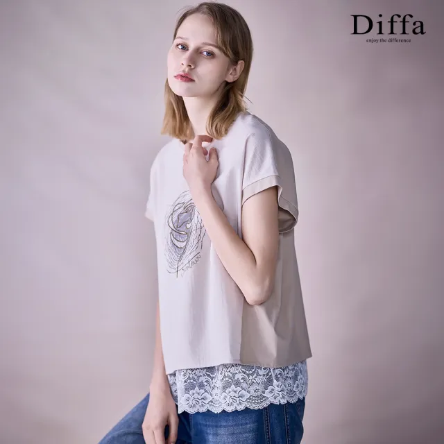 【Diffa】Senteur玫瑰印花異素材拼接連袖針織衫-女
