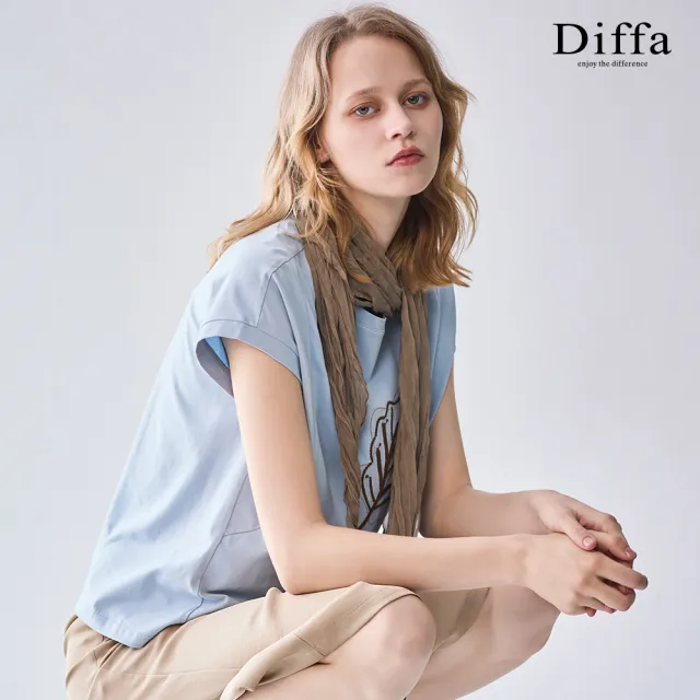 【Diffa】葉脈亮片刺繡連袖針織衫-女