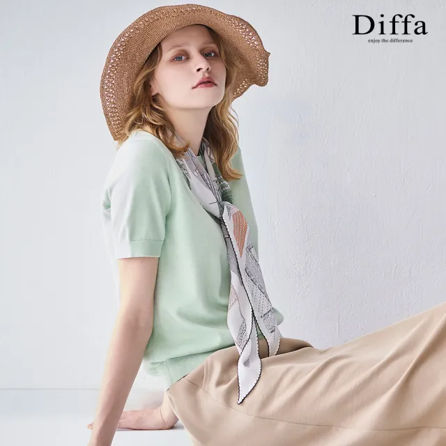 【Diffa】肩繡花短袖線衫-女