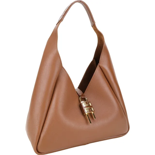 【GIVENCHY 紀梵希】Hobo 中型 4G鎖扣 小牛皮肩背包(咖棕色 通勤包)