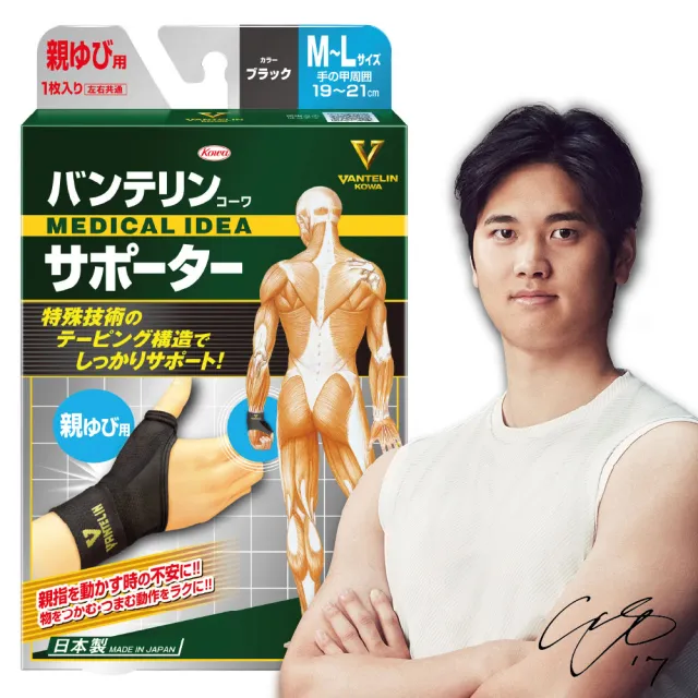 【KOWA】日本製萬特力護具 - 大拇指黑色 S-M / M-L(拇指護具 手指護具)