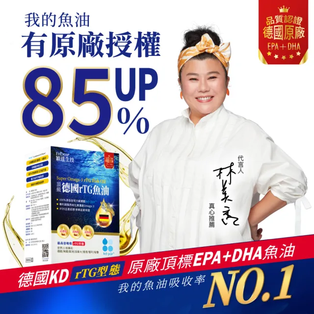 【Endear 穎達生技】德國頂級 rTG 魚油60顆x3入組(林美秀推薦/AA無添加三星認證)