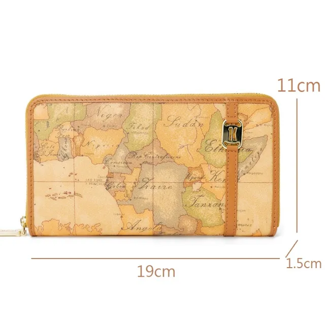【Alviero Martini】義大利地圖包 1C LOGO 12卡拉鍊長夾19cm(地圖黃) 母親節禮物
