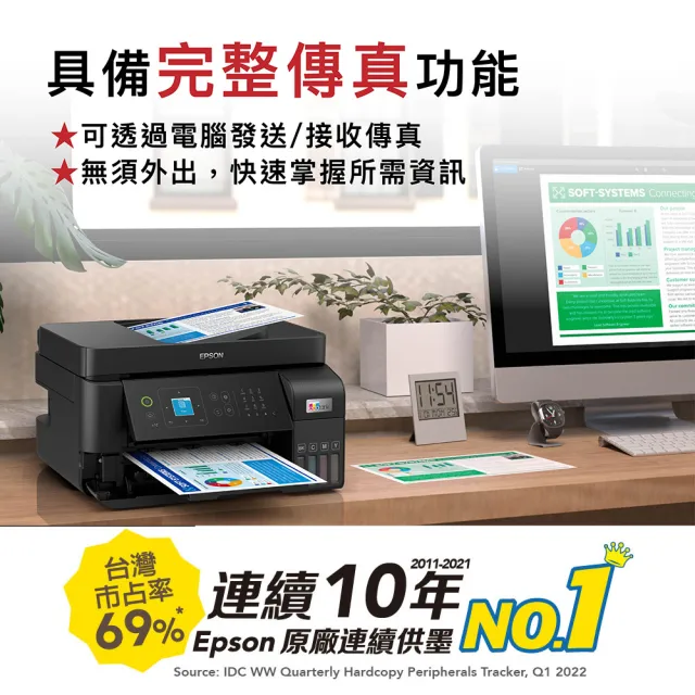 【EPSON】官方直營 舊換新專屬搭2組T00V原廠1黑3彩墨水★L5590 雙網傳真智慧遙控連續供墨複合機