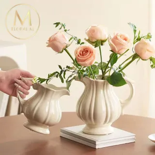 【Floral M】法式洛可可優雅陶瓷壺花瓶(花瓶/插花/玻璃瓶/花器/花盆/陶瓷花瓶/桌面擺飾)