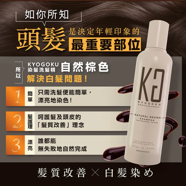 【KYOGOKU】日本卡雅仕  蓋白髮專用染髮洗髮精200ml-灰黑色/自然棕(黑髮/白髮補色)