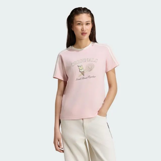 【adidas 愛迪達】短袖上衣 女 三葉草 亞規 SPORTS TEE SS W 粉 KX6894