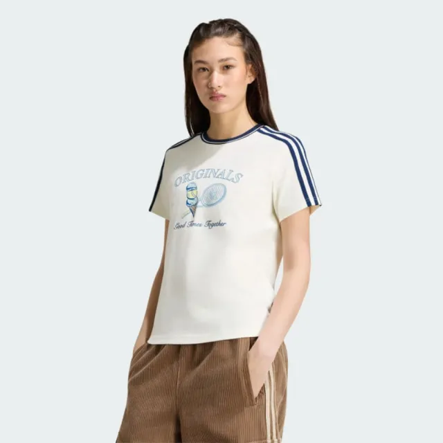 【adidas 愛迪達】短袖上衣 女 三葉草 SPORTS TEE SS W 米白 KX6887